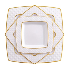 75 Pieces Gold Plastic Plates, White Plates with Gold Rim,Diamond Square Plates, Disposable Elegant plates Set(Supernal)