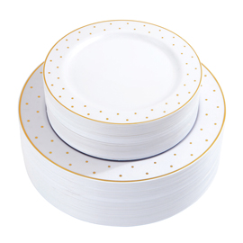 102 Pieces Gold Plastic Plates Sets, Premium Combo Disposable Dinnerware Set, Disposable Gold Dots Plates, Includes: 51 PCS Dinner Plates 10.25