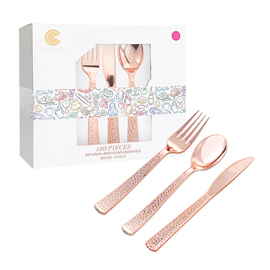 180pcs Rose Gold Silverware, Disposable Party Flatware, Rose Gold Plastic Cutlery(Supernal)