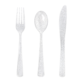 300 pcs Plastic Silverware, Party Plastic Flatware, Disposable Plastic Glitter Cutlery include (Supernal)