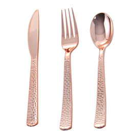 360pcs Rose Gold Plastic Silverware, Disposable Flatware,Elegant Plastic Rose Gold Cutlery(Supernal)