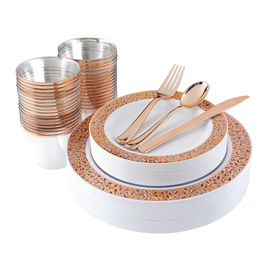 180pcs Plastic Rose Gold Plates, Rose Gold Silverware,Rose Gold Cups, Disposable Party Flatware, Durable Wedding Plates and Cutlery Set, Supernal