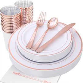 175 PCS Rose Gold Plates, Plastic Dinnerware, Hard Plastic Plates (Supernal)