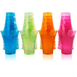 96pcs Rainbow Plastic Cups, 10oz Plastic Wine Glasses,Plastic Shot Glasses，Neon Disposable Cups Assorted 4 Color,（Green, Blue, Pink, Orange）,Supernal