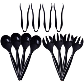 72pcs Plastic Serving Utensils Heavy Duty Disposable Serving Tongs Black Disposable Serving Set 10