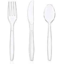 Supernal 360pcs Clear Plastic Silverware, Clear Plastic Cutlery, Crystal Flatware, Heavy Weight SilverwarePlastic Forks and Spoons Bulk, Include 120 Knives, 120 Plastic Forks and 120 Spoons