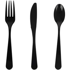 Supernal 360pcs Black Plastic Utensils Black Plastic Cutlery Plastic Forks and Spoons 120 Plastic Forks 120 Plastic Spoons 120 Plastic Knives Plastic Party Cutlery Pack Set for Party Wedding Birthday