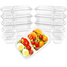 Supernal 50 Pack Meal Prep Containers（28oz），Clear Plastic Bento Box ，2 Compartment with Lids, Clear Rectangular Reusable Storage Lunch Boxes，Microwave/Dishwasher/Freezer Safe