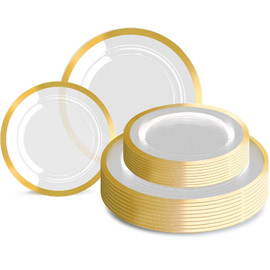 120pcs Plastic Gold plates Clear Plastic Plates with Unique Design Disposable Plates Heavy Duty Includes: 60 Durable Dinner Plates 10.25