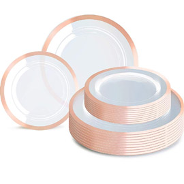 Supernal 120pcs Rose Gold Plates, Clear Plastic Plates, Premium Plastic Plates, Rose Gold Color Includes 60 Rose Gold dinner Plates 10.25