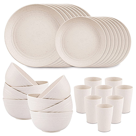 Supernal Wheat Straw Dinnerware Sets,Dinnerware Sets for 8,Microwave Dishwasher Safe,Unbreakable Dinnerware,Reusable Tableware Set,Beige Set 16pcs Plates, 8pcs Bowls, 8pcs Cups.