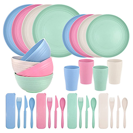 Supernal 32pcs Wheat Straw Dinnerware Sets,Unbreakable Dish,Light Weight Dinnerware Reusable Dishwasher Microwave Safe,Eco Friendly Plates,Cereal Bowls,Cups and Utensils Sets