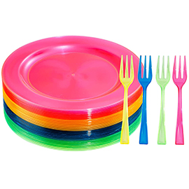 Supernal Clear Color Plastic Dessert Plates 100pcs Appetizers Plates with 100pcs Dessert Forks Rainbow Small Plates for Parties & Catering 6