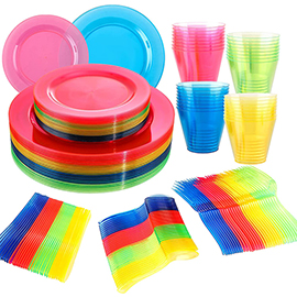 Supernal 216pcs Neon Party Supplies Plates,Includes Hard Plastic Dispoable Neon Party Plates,Cups,Cutlery Forks Knives Spoons in Neon Pink,Blue,Green,Yellow, Pefect for Birthdays,Halloween Party